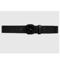 Gucci Unisex GG Leather Belt with Interlocking G Black Buckle 3.8 cm Width (1)