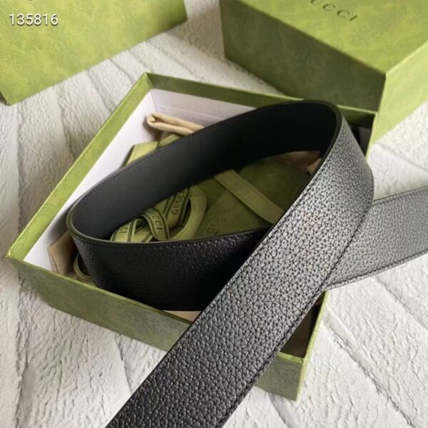 Gucci Unisex GG Leather Belt with Interlocking G Black Buckle 3.8 cm Width (3)