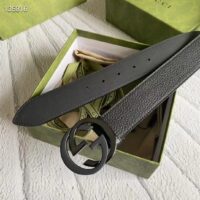 Gucci Unisex GG Leather Belt with Interlocking G Black Buckle 3.8 cm Width (1)