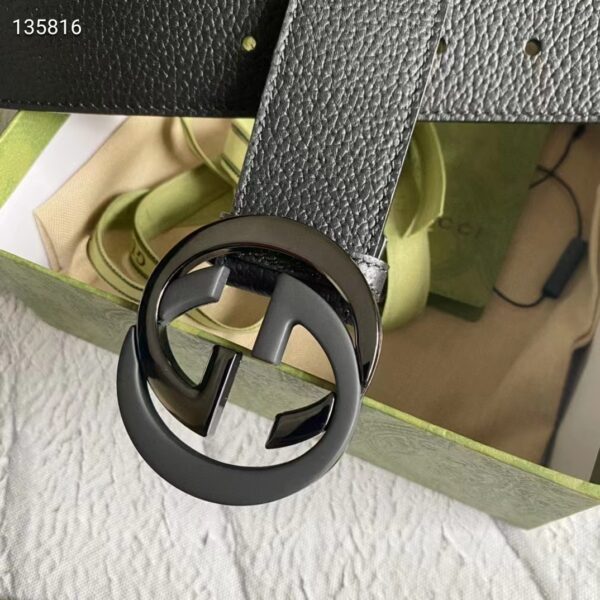 Gucci Unisex GG Leather Belt with Interlocking G Black Buckle 3.8 cm Width (6)