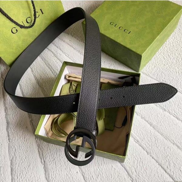 Gucci Unisex GG Leather Belt with Interlocking G Black Buckle 3.8 cm Width (7)