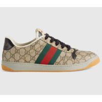 Gucci Unisex GG Screener Sneaker Beige Ebony GG Supreme Canvas Green Red Web