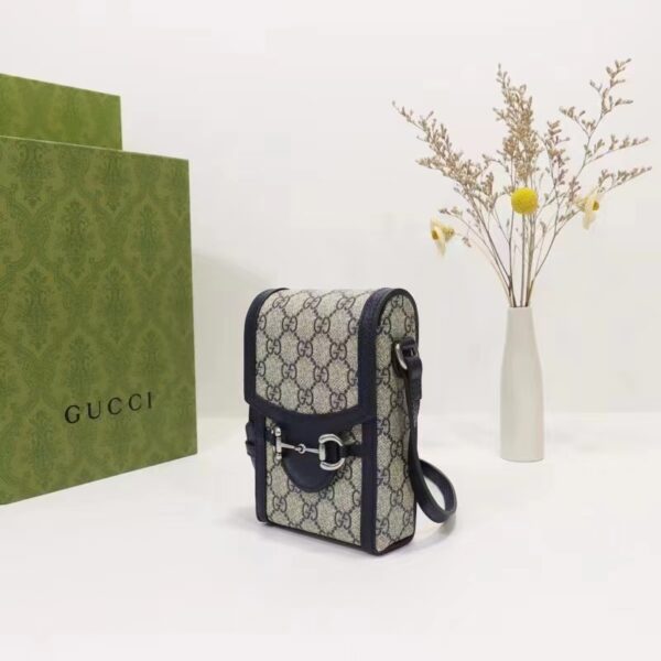 Gucci Unisex Horsebit 1955 Mini Bag Beige Blue GG Supreme Canvas (2)