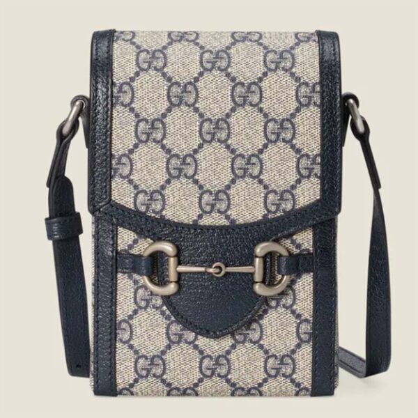 Gucci Unisex Horsebit 1955 Mini Bag Beige Blue GG Supreme Canvas (3)