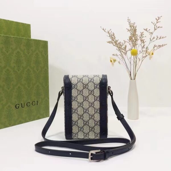 Gucci Unisex Horsebit 1955 Mini Bag Beige Blue GG Supreme Canvas (4)