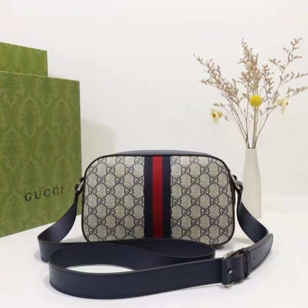 Gucci Unisex Ophidia GG Shoulder Bag Beige Blue Supreme Canvas (10)
