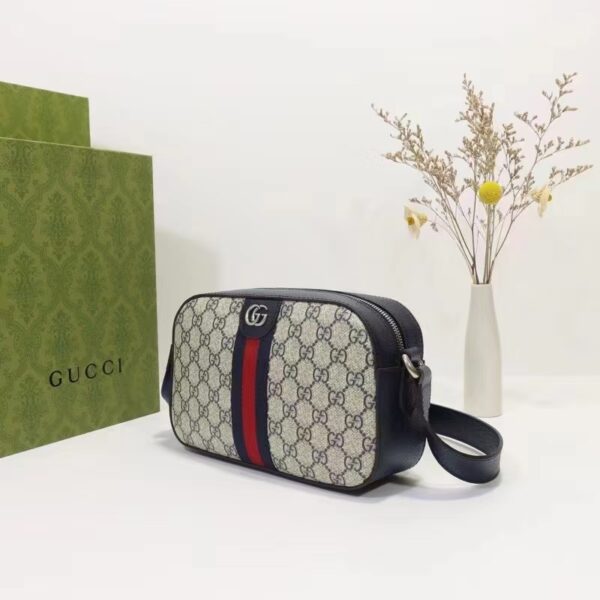Gucci Unisex Ophidia GG Shoulder Bag Beige Blue Supreme Canvas (7)