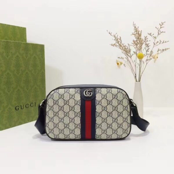 Gucci Unisex Ophidia GG Shoulder Bag Beige Blue Supreme Canvas (8)