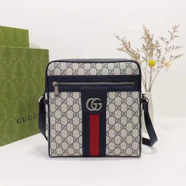 Gucci Unisex Ophidia GG Small Messenger Bag Beige Blue Supreme Canvas (6)
