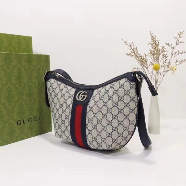 Gucci Unisex Ophidia GG Small Shoulder Bag Beige Blue GG Supreme Canvas (9)