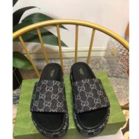 Gucci Unisex Platform Slide Sandal Black Ivory GG Denim Mid 5.6 cm Heel (2)