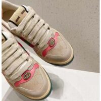 Gucci Unisex Screener Leather Sneaker GG Canvas Green Orange Web 3cm Heel (11)