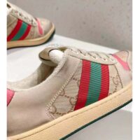 Gucci Unisex Screener Leather Sneaker GG Canvas Green Orange Web 3cm Heel (11)