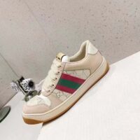 Gucci Unisex Screener Sneaker Pink Green Web Cream Scrap Less Leather (8)