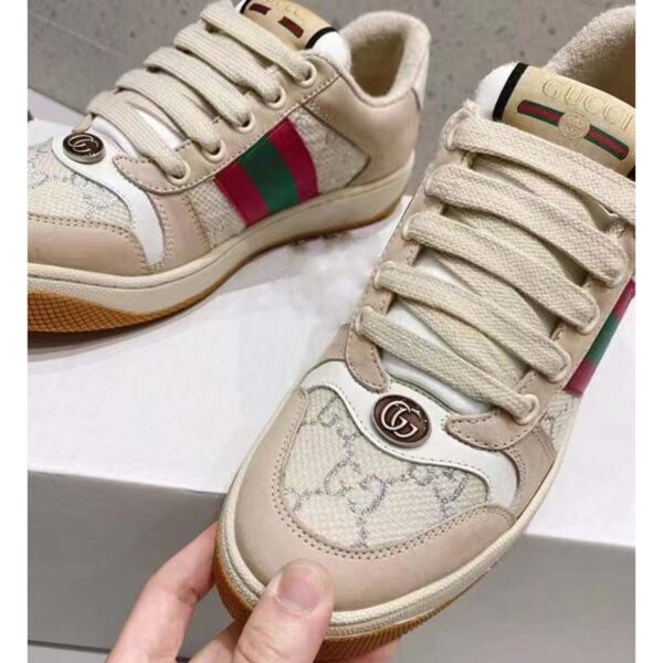 Gucci Unisex Screener Sneaker Pink Green Web Cream Scrap Less Leather (4)