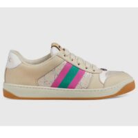 Gucci Unisex Screener Sneaker Pink Green Web Cream Scrap Less Leather (8)