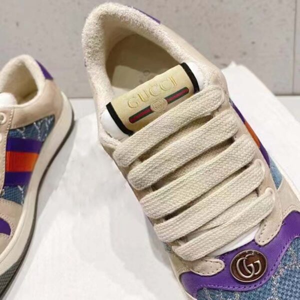 Gucci Unisex Screener Sneaker Purple Red Web Cream Scrap Less Leather (2)