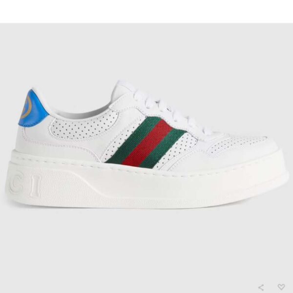 Gucci Unisex Sneaker Web White Leather Green Red Web Lace Up Flat (10)