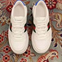 Gucci Unisex Sneaker Web White Leather Green Red Web Lace Up Flat (10)