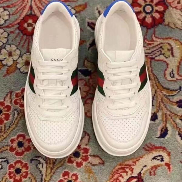 Gucci Unisex Sneaker Web White Leather Green Red Web Lace Up Flat (11)