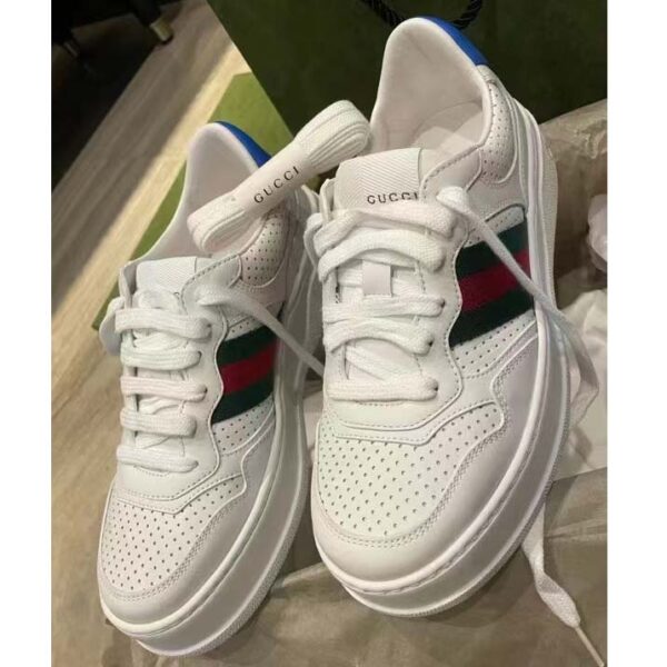 Gucci Unisex Sneaker Web White Leather Green Red Web Lace Up Flat (14)