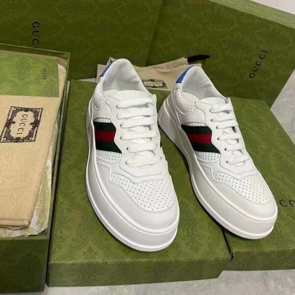Gucci Unisex Sneaker Web White Leather Green Red Web Lace Up Flat (17)