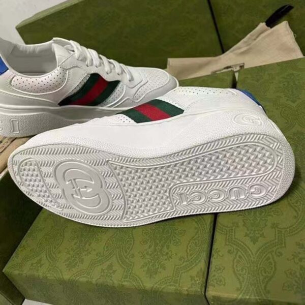 Gucci Unisex Sneaker Web White Leather Green Red Web Lace Up Flat (18)