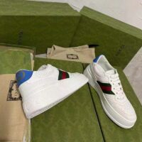Gucci Unisex Sneaker Web White Leather Green Red Web Lace Up Flat (10)