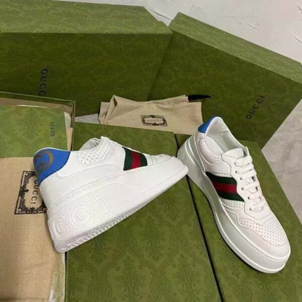 Gucci Unisex Sneaker Web White Leather Green Red Web Lace Up Flat (19)