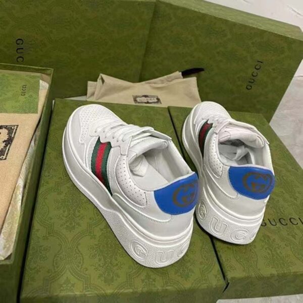 Gucci Unisex Sneaker Web White Leather Green Red Web Lace Up Flat (2)