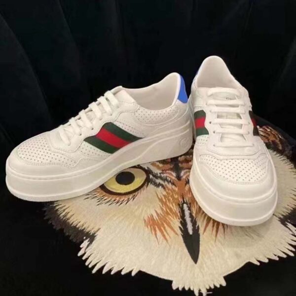 Gucci Unisex Sneaker Web White Leather Green Red Web Lace Up Flat (21)