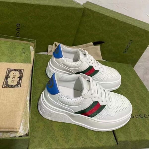 Gucci Unisex Sneaker Web White Leather Green Red Web Lace Up Flat (22)