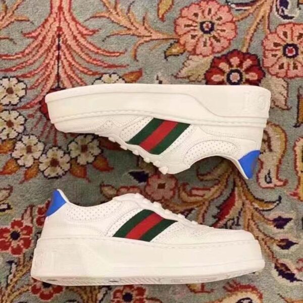 Gucci Unisex Sneaker Web White Leather Green Red Web Lace Up Flat (23)