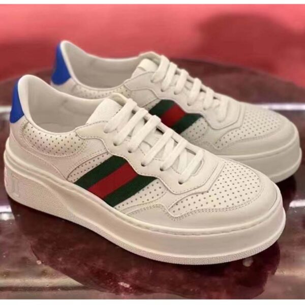 Gucci Unisex Sneaker Web White Leather Green Red Web Lace Up Flat (6)