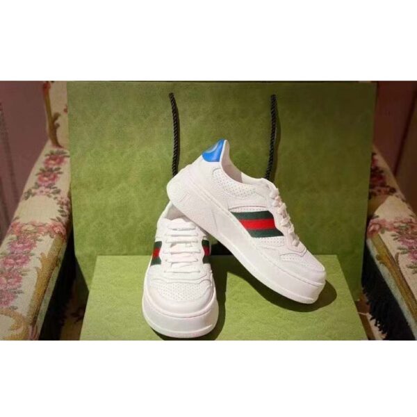 Gucci Unisex Sneaker Web White Leather Green Red Web Lace Up Flat (7)