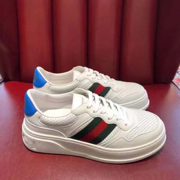 Gucci Unisex Sneaker Web White Leather Green Red Web Lace Up Flat (9)