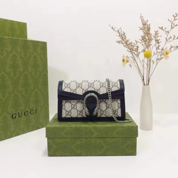 Gucci Women Dionysus GG Super Mini Bag Beige Blue GG Supreme Canvas (12)