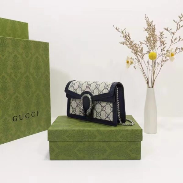 Gucci Women Dionysus GG Super Mini Bag Beige Blue GG Supreme Canvas (8)