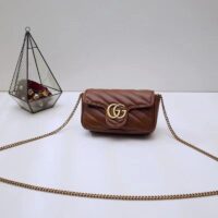 Gucci Women GG Marmont Matelassé Super Mini Bag Brown Leather Double G (8)