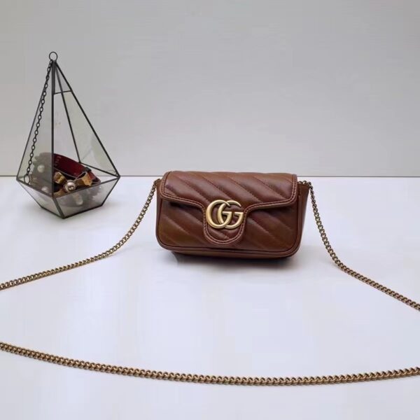 Gucci Women GG Marmont Matelassé Super Mini Bag Brown Leather Double G (1)