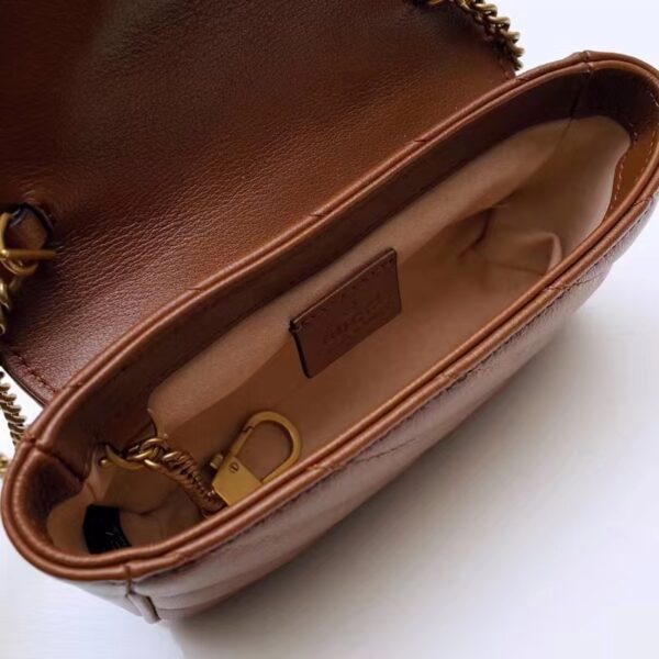 Gucci Women GG Marmont Matelassé Super Mini Bag Brown Leather Double G (11)