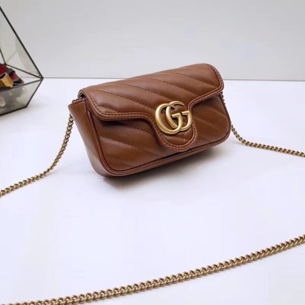 Gucci Women GG Marmont Matelassé Super Mini Bag Brown Leather Double G (2)