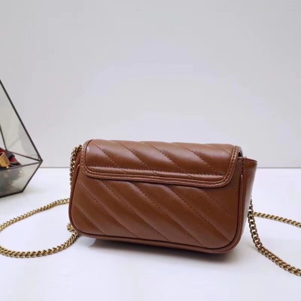Gucci Women GG Marmont Matelassé Super Mini Bag Brown Leather Double G (5)