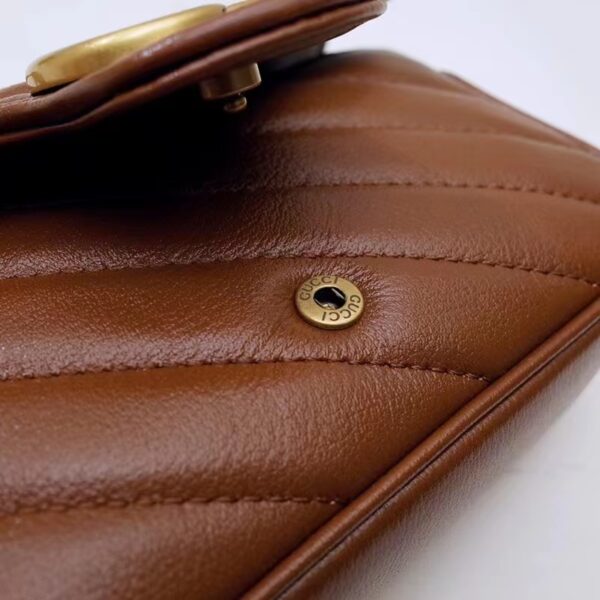 Gucci Women GG Marmont Matelassé Super Mini Bag Brown Leather Double G (6)