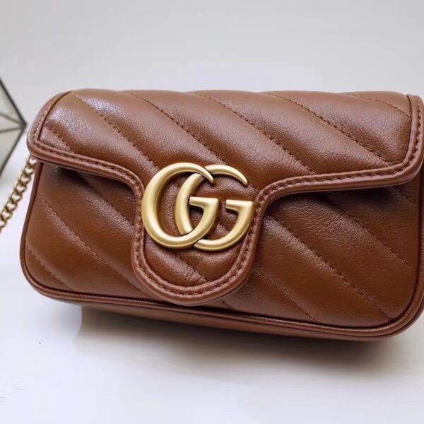 Gucci Women GG Marmont Matelassé Super Mini Bag Brown Leather Double G (7)