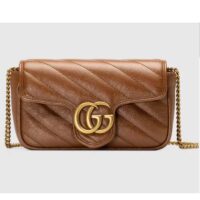 Gucci Women GG Marmont Matelassé Super Mini Bag Brown Leather Double G (8)