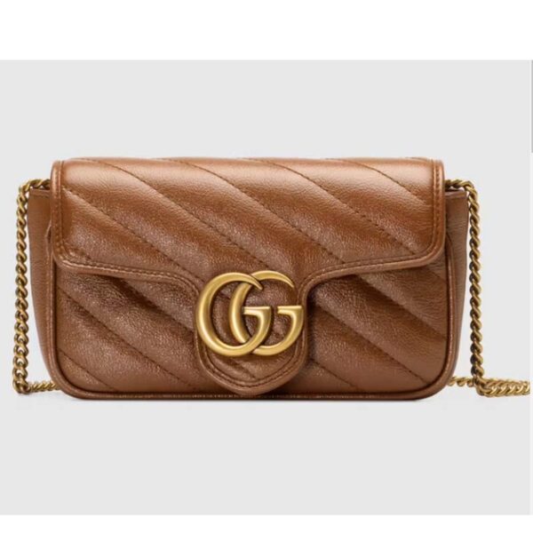Gucci Women GG Marmont Matelassé Super Mini Bag Brown Leather Double G (8)