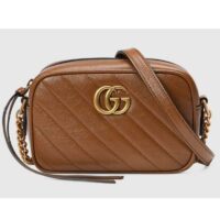 Gucci Women GG Marmont Mini Shoulder Bag Brown Matelassé Leather Double G (2)