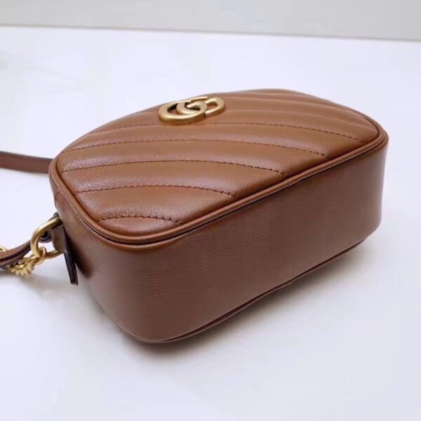 Gucci Women GG Marmont Mini Shoulder Bag Brown Matelassé Leather Double G (4)