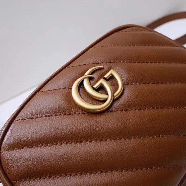 Gucci Women GG Marmont Mini Shoulder Bag Brown Matelassé Leather Double G (5)